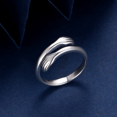 Anillo de Plata 925 Dos Manos Abrazo Retro Tailandés Minimalista - Image 14
