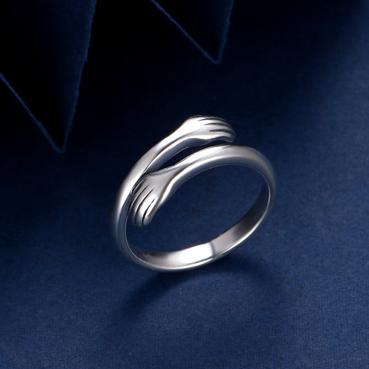 Anillo de Plata 925 Dos Manos Abrazo Retro Tailandés Minimalista - Image 14
