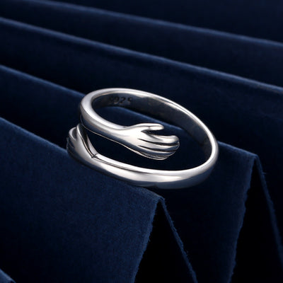 Anillo de Plata 925 Dos Manos Abrazo Retro Tailandés Minimalista - Image 15