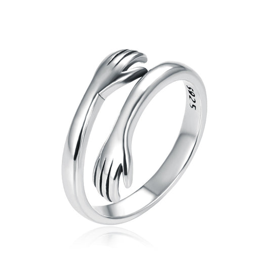 Anillo de Plata 925 Dos Manos Abrazo Retro Tailandés Minimalista - Image 18