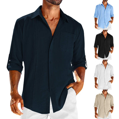 Camisa Polo Casual de Manga Larga con Bolsillo y Cuello Encaje para Hombre - Image 14