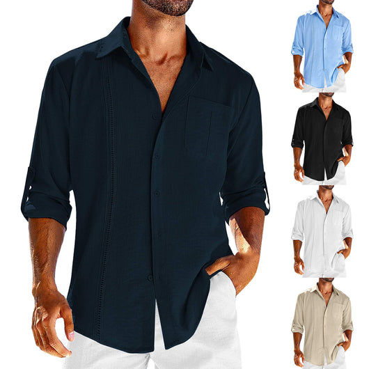Camisa Polo Casual de Manga Larga con Bolsillo y Cuello Encaje para Hombre - Image 14