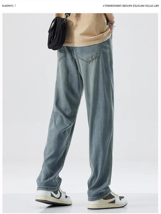 Jeans Rectos Holgados en Seda de Hielo para Hombre - Image 26