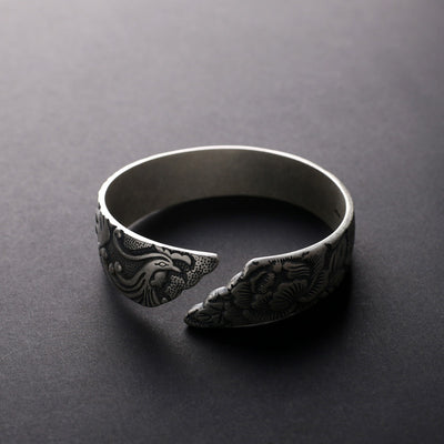 Pulsera de Plata Fina S999 Fénix y Peonía - Estilo Étnico Tailandés Retro Mate para Mujer - Image 6