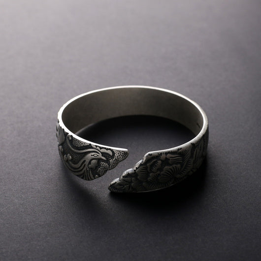 Pulsera de Plata Fina S999 Fénix y Peonía - Estilo Étnico Tailandés Retro Mate para Mujer - Image 6