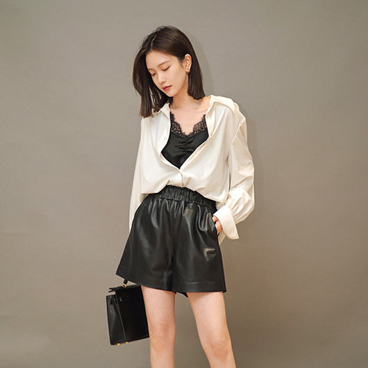 Shorts de Cuero Sueltos y Rectos para Mujer - Image 17