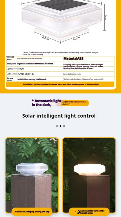 Luminarias Solares de Columna Cuadrada para Patios y Jardines - Image 19
