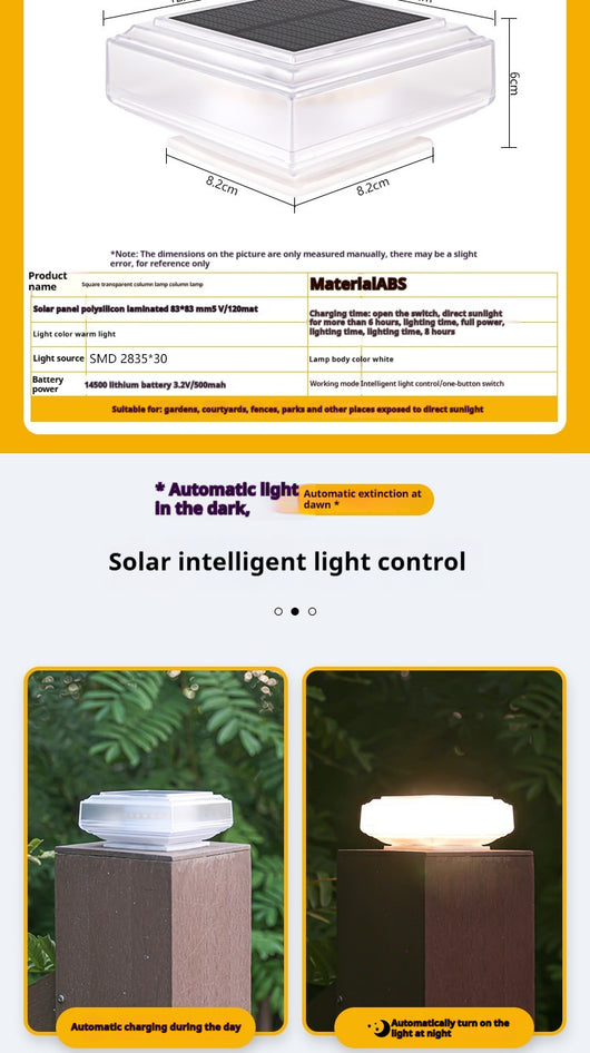 Luminarias Solares de Columna Cuadrada para Patios y Jardines - Image 19