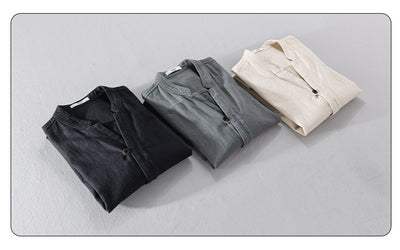 Camisa de Lino Ramio Suelta Casual con Cuello de Pie Estilo Nacional - Image 15