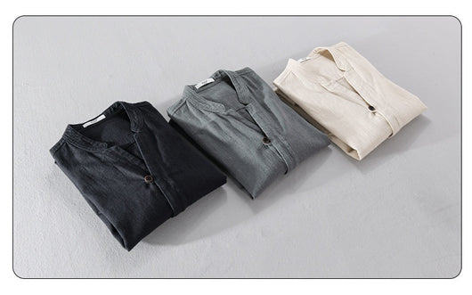 Camisa de Lino Ramio Suelta Casual con Cuello de Pie Estilo Nacional - Image 15