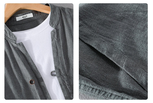 Camisa de Lino Ramio Suelta Casual con Cuello de Pie Estilo Nacional - Image 18