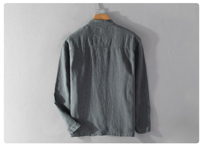 Camisa de Lino Ramio Suelta Casual con Cuello de Pie Estilo Nacional - Image 21
