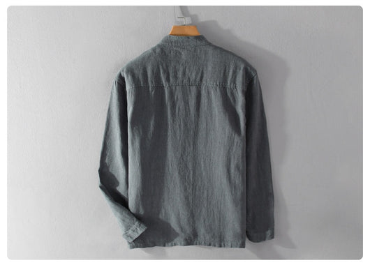 Camisa de Lino Ramio Suelta Casual con Cuello de Pie Estilo Nacional - Image 21