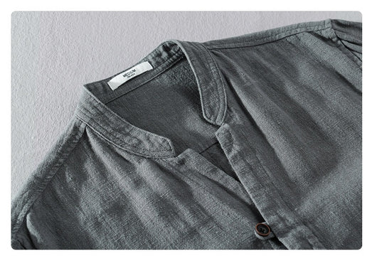 Camisa de Lino Ramio Suelta Casual con Cuello de Pie Estilo Nacional - Image 23