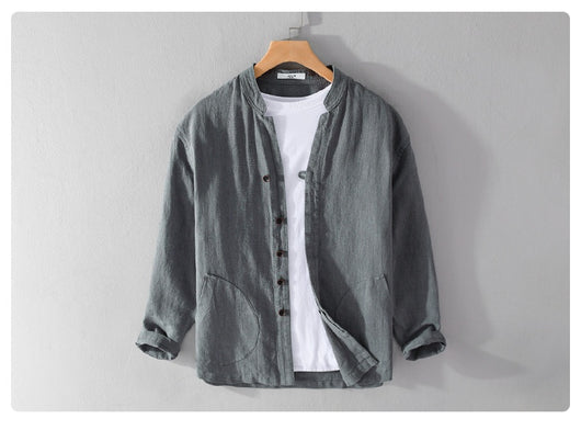 Camisa de Lino Ramio Suelta Casual con Cuello de Pie Estilo Nacional - Image 24