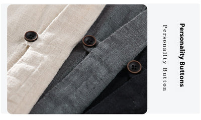 Camisa de Lino Ramio Suelta Casual con Cuello de Pie Estilo Nacional - Image 28