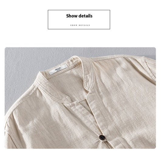 Camisa de Lino Ramio Suelta Casual con Cuello de Pie Estilo Nacional - Image 30