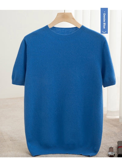 Suéter de Lana Pura Manga Corta Cuello Redondo para Hombre - Image 41