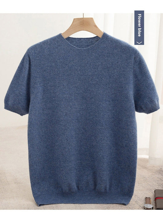 Suéter de Lana Pura Manga Corta Cuello Redondo para Hombre - Image 46