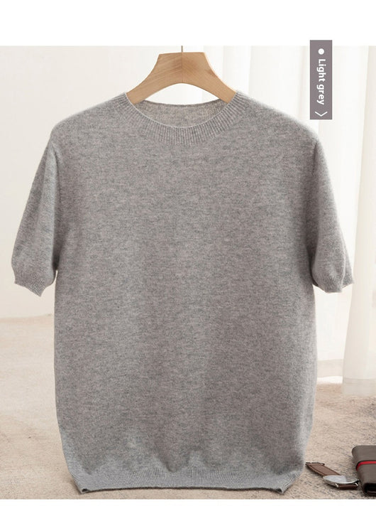 Suéter de Lana Pura Manga Corta Cuello Redondo para Hombre - Image 49