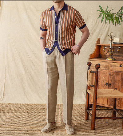 Suéter de Manga Corta con Jacquard Rayado y Costuras Decorativas para Hombre - Image 18