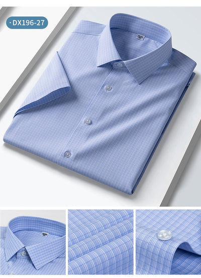 Camisa de Seda Rayas Manga Corta para Hombre - Estilo Verano - Image 14