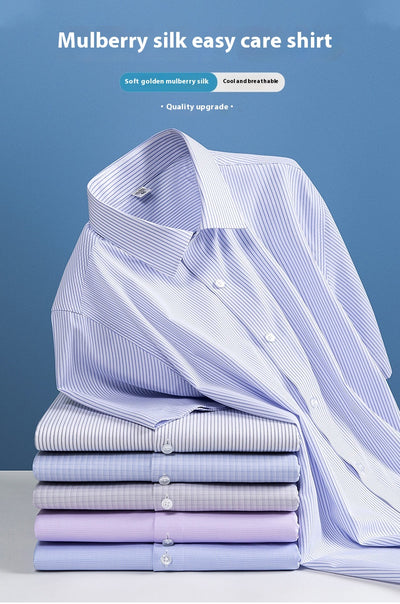 Camisa de Seda Rayas Manga Corta para Hombre - Estilo Verano - Image 17