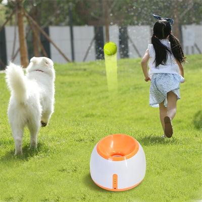 Orange and white pet intelligence ball dispenser with three foam balls, designed as a dog toy. - Image 21