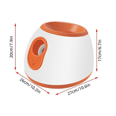 Orange and white pet intelligence ball dispenser with three foam balls, designed as a dog toy. - Image 22