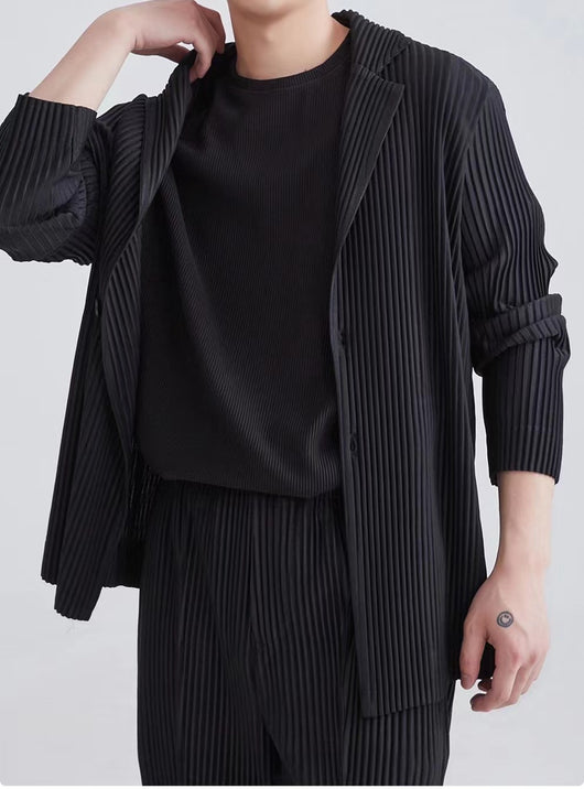 Blazer Plisado de Manga Larga para Hombre Sanzhai - Image 19