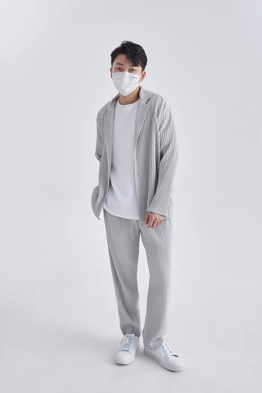 Blazer Plisado de Manga Larga para Hombre Sanzhai - Image 20