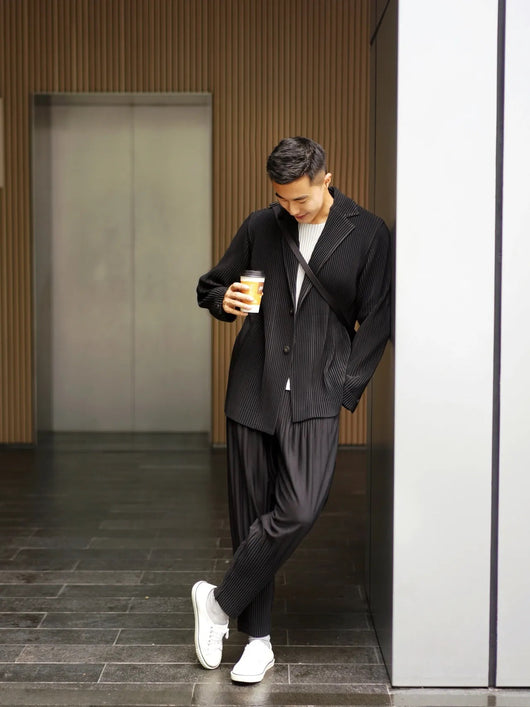 Blazer Plisado de Manga Larga para Hombre Sanzhai - Image 21