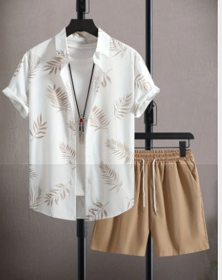 Conjunto de Camisa Hawaiana Hombre a Rayas Blanco y Negro - Image 19