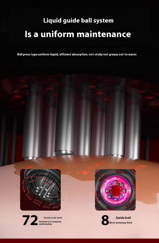 Black electric massage comb with red light therapy, black bristles, and a purple power button on a white background. - Image 20