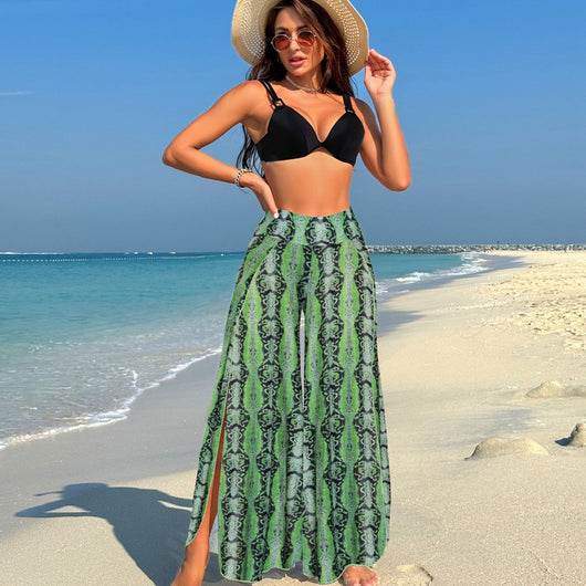 Women's pink, black, and white abstract striped bikini with a push-up top and strappy high-cut bottoms on a beach. - Image 59