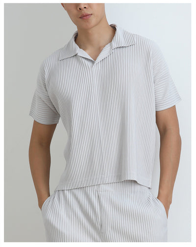 Polo Miyake Hombre Manga Corta - Diseño Plisado Tendencia Moda - Image 7