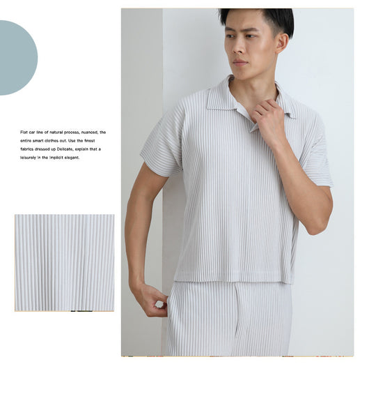 Polo Miyake Hombre Manga Corta - Diseño Plisado Tendencia Moda - Image 12