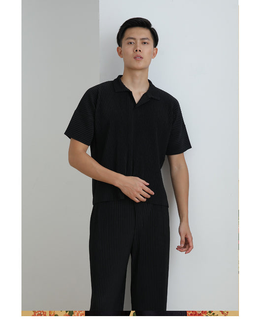 Polo Miyake Hombre Manga Corta - Diseño Plisado Tendencia Moda - Image 16