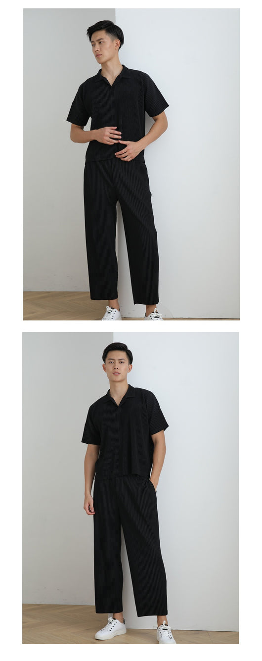 Polo Miyake Hombre Manga Corta - Diseño Plisado Tendencia Moda - Image 22