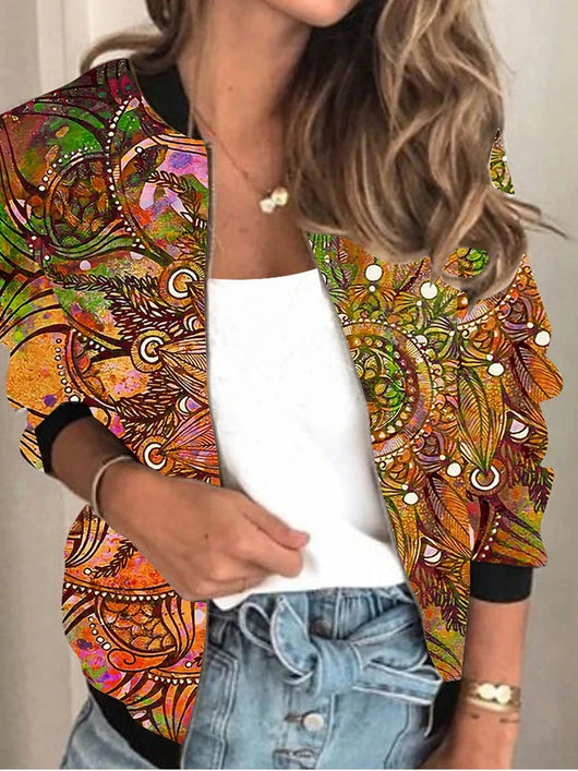 Abrigo Cardigan Estampado con Cuello Alto Suelto para Mujer - Image 11