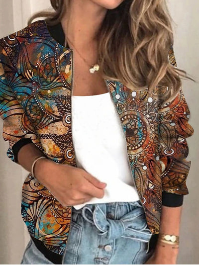 Abrigo Cardigan Estampado con Cuello Alto Suelto para Mujer - Image 14