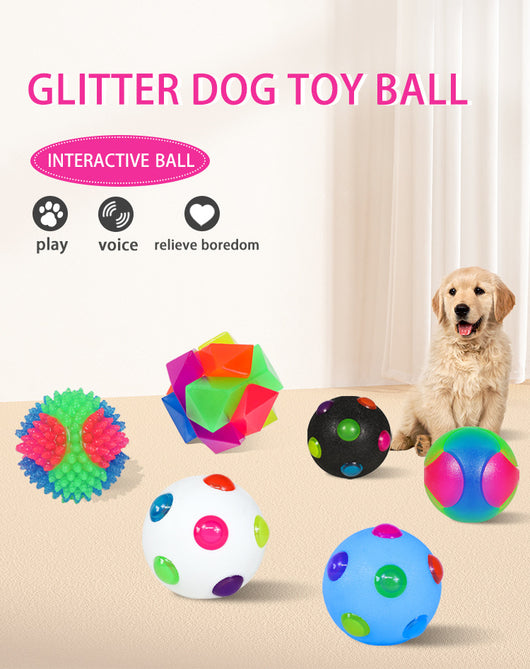White 10cm TPR pet training ball with colorful luminous dots for small dogs. - Image 16