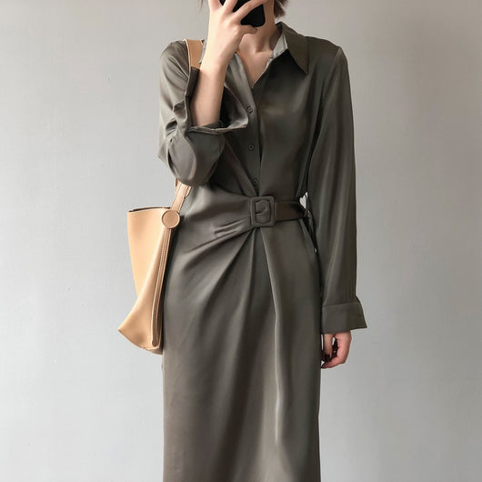 Vestido Camisero de Satén Estilo Coreano con Diseño Sofisticado - Image 16