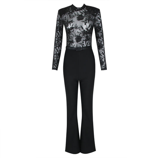 Jumpsuit de Encaje Transparente con Manga Larga para Eventos - Image 30