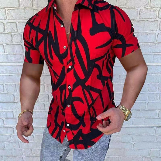 Camisa Casual de Manga Corta con Estampado Europeo Americana para Hombre - Image 18