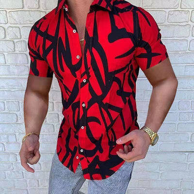 Camisa Casual de Manga Corta con Estampado Europeo Americana para Hombre - Image 21