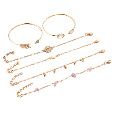 Pulsera de 6 Piezas con Piedra de Ojo de Gato y Flecha V - Conjunto Versátil Transfronterizo - Image 8