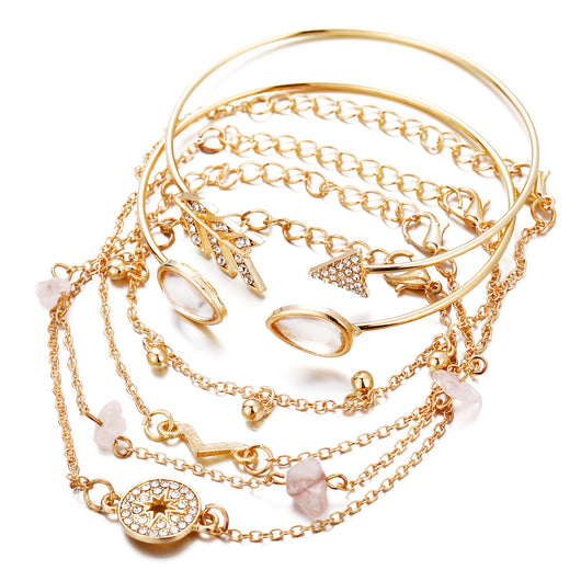 Pulsera de 6 Piezas con Piedra de Ojo de Gato y Flecha V - Conjunto Versátil Transfronterizo - Image 11