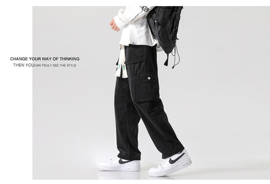 Pantalón Cargo Corduroy Holgado Multibolsillos de Corte Recto - Image 16