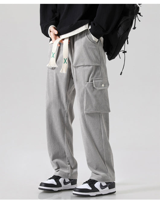 Pantalón Cargo Corduroy Holgado Multibolsillos de Corte Recto - Image 19